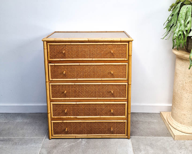 Vintage Bamboo & Rattan Chest of Drawers