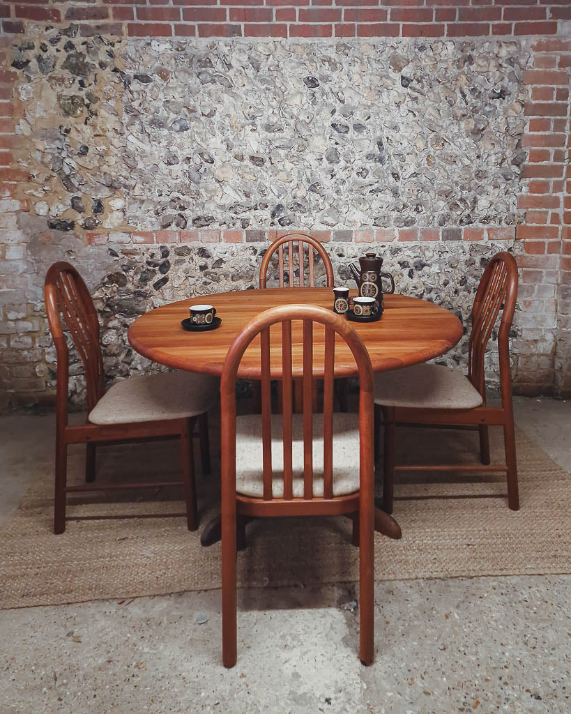 Mid Century Teak Round Dining Table & 4 Chairs