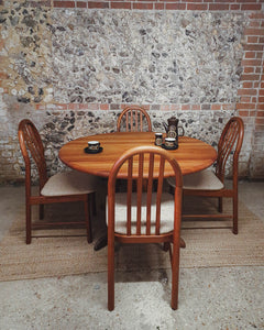 Mid Century Teak Round Dining Table & 4 Chairs