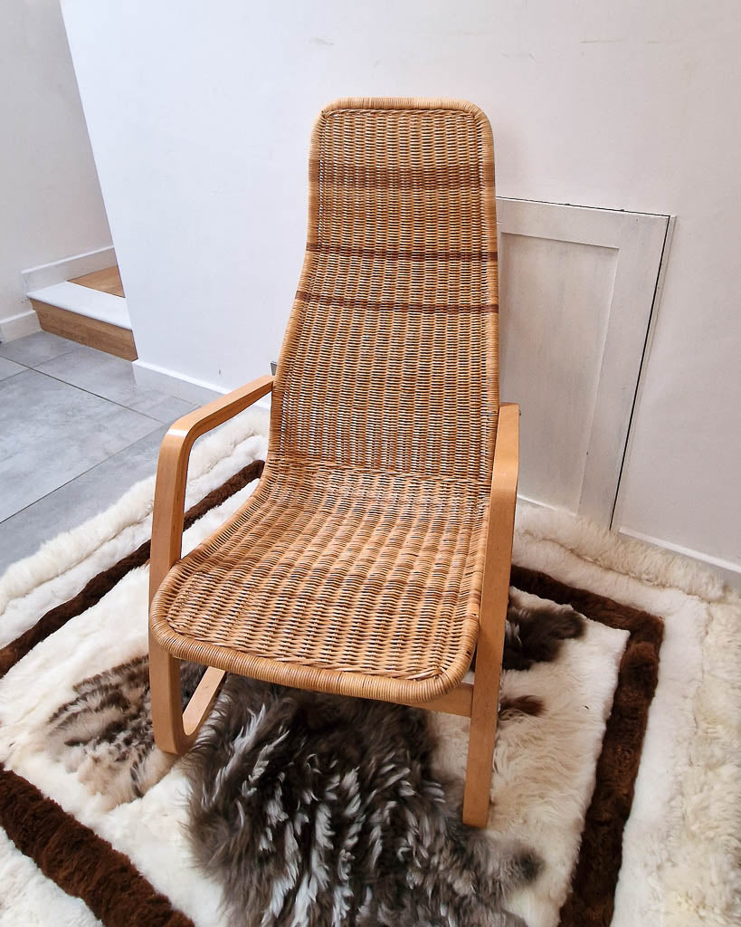 Mid Century Bentwood Wicker Cantilever Lounge Chair