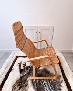 Mid Century Bentwood Wicker Cantilever Lounge Chair