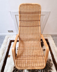 Mid Century Bentwood Wicker Cantilever Lounge Chair