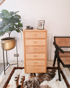 Mid Century Bamboo & Rattan Tall Chest of Drawers