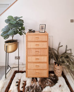 Vintage Bamboo & Rattan Tall Chest of Drawers