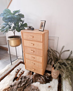 Vintage Bamboo & Rattan Tall Chest of Drawers