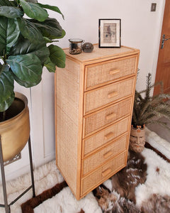 Vintage Bamboo & Rattan Tall Chest of Drawers