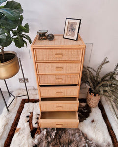 Vintage Bamboo & Rattan Tall Chest of Drawers