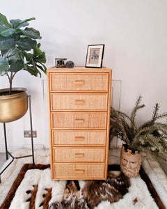 Vintage Bamboo & Rattan Tall Chest of Drawers