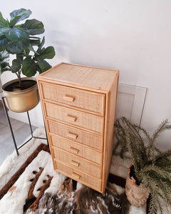 Mid Century Bamboo & Rattan Tall Chest of Drawers