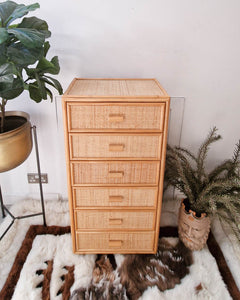 Mid Century Bamboo & Rattan Tall Chest of Drawers