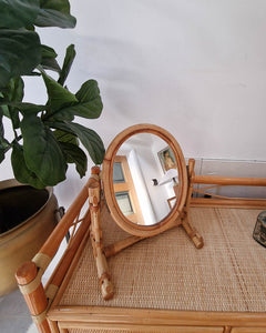 Mid Century Rattan & Cane Bamboo Dressing Table & Stool