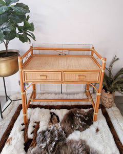 Mid Century Rattan & Cane Bamboo Dressing Table & Stool