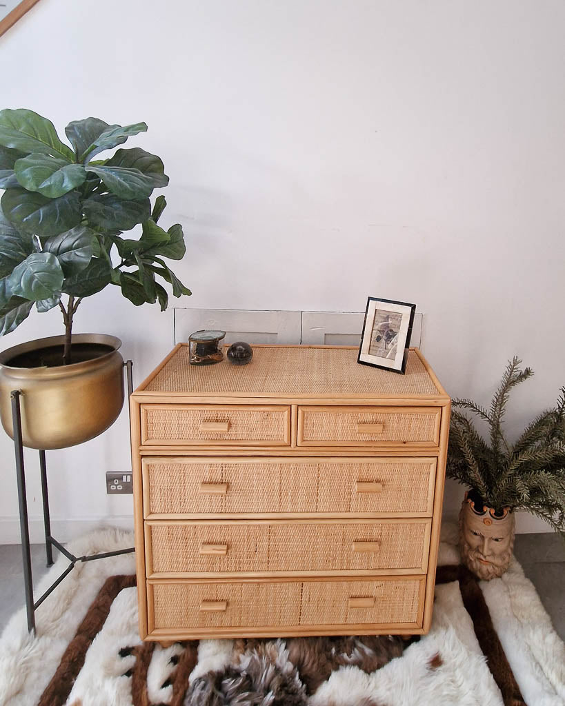 Mid Century Bamboo & Rattan Chest of Drawers