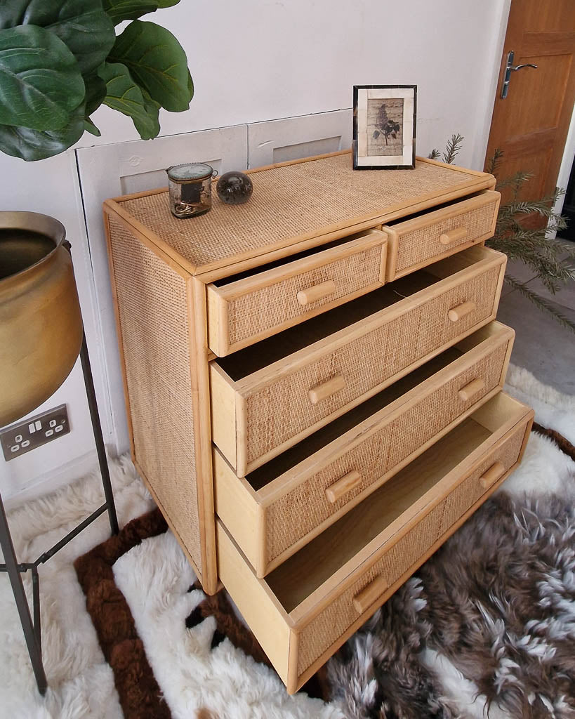 Mid Century Bamboo & Rattan Chest of Drawers