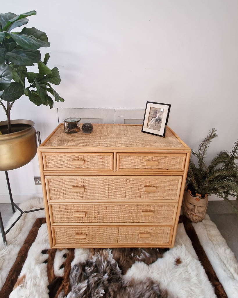 Mid Century Bamboo & Rattan Chest of Drawers