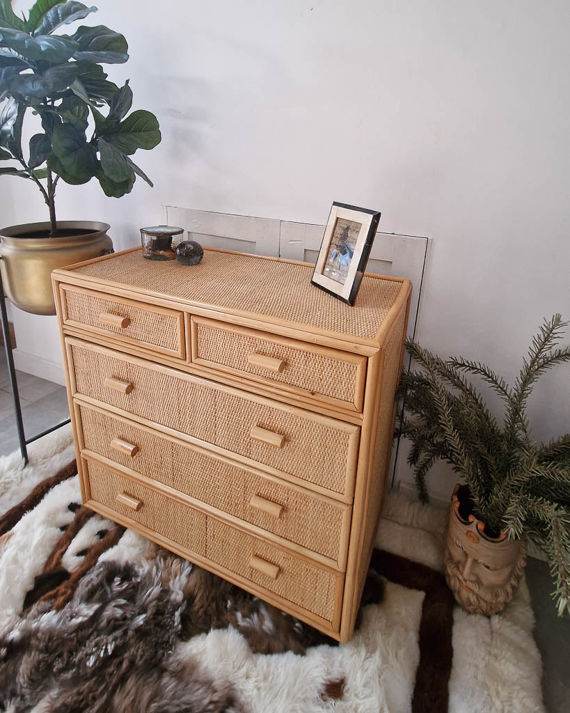 Mid Century Bamboo & Rattan Chest of Drawers