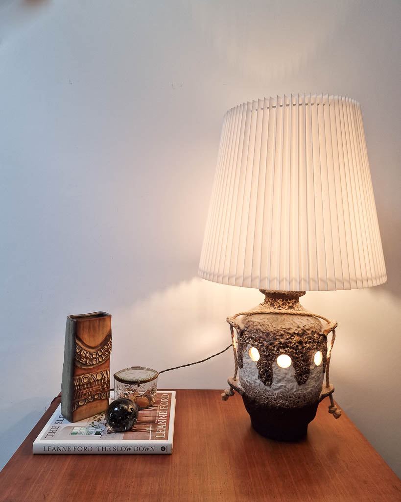 Large German Pottery Fat Lava Table Lamp (inc. Lampshade)