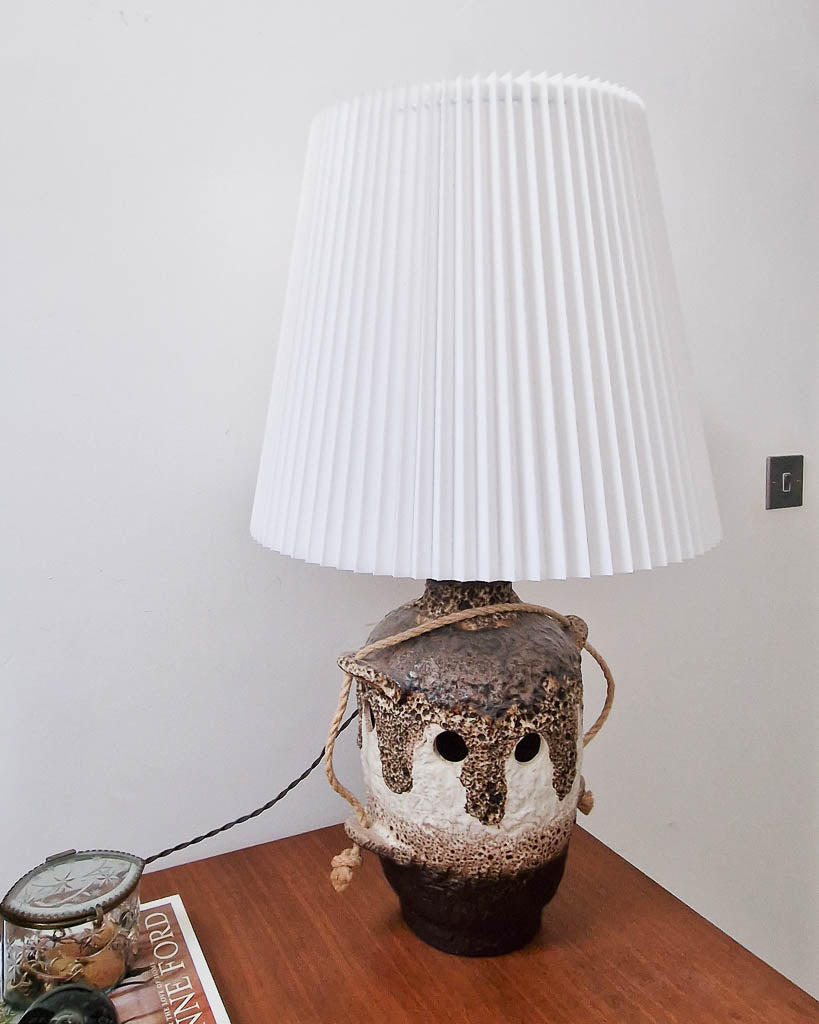 Large German Pottery Fat Lava Table Lamp (inc. Lampshade)