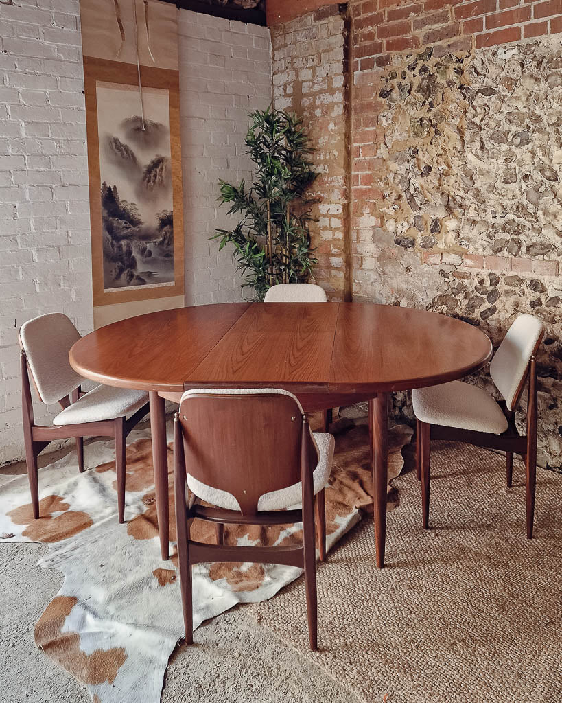 Mid Century Teak G Plan Dining Table & Six Elliotts of Newbury Dining Chairs