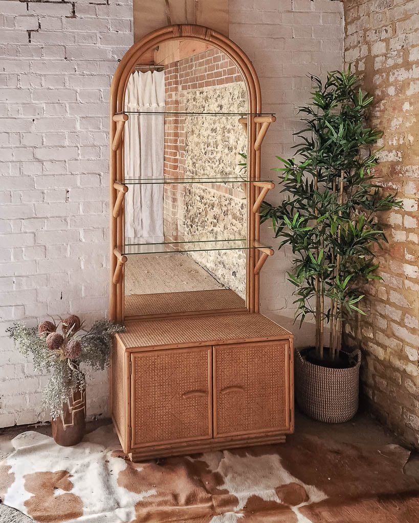 Large Mid Century Bamboo Bookcase / Display Cabinet