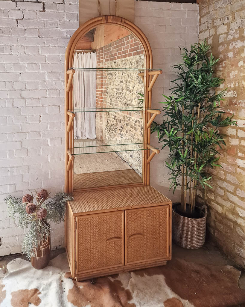 Large Mid Century Bamboo Bookcase / Display Cabinet