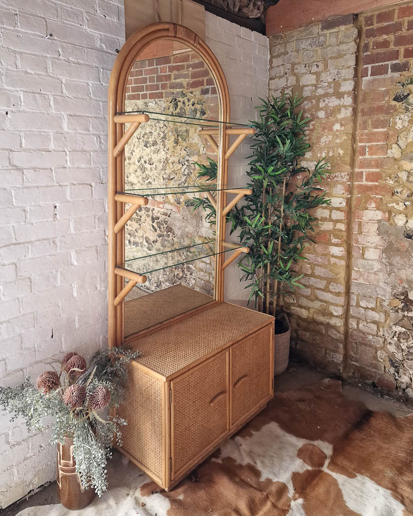 Large Mid Century Bamboo Bookcase / Display Cabinet