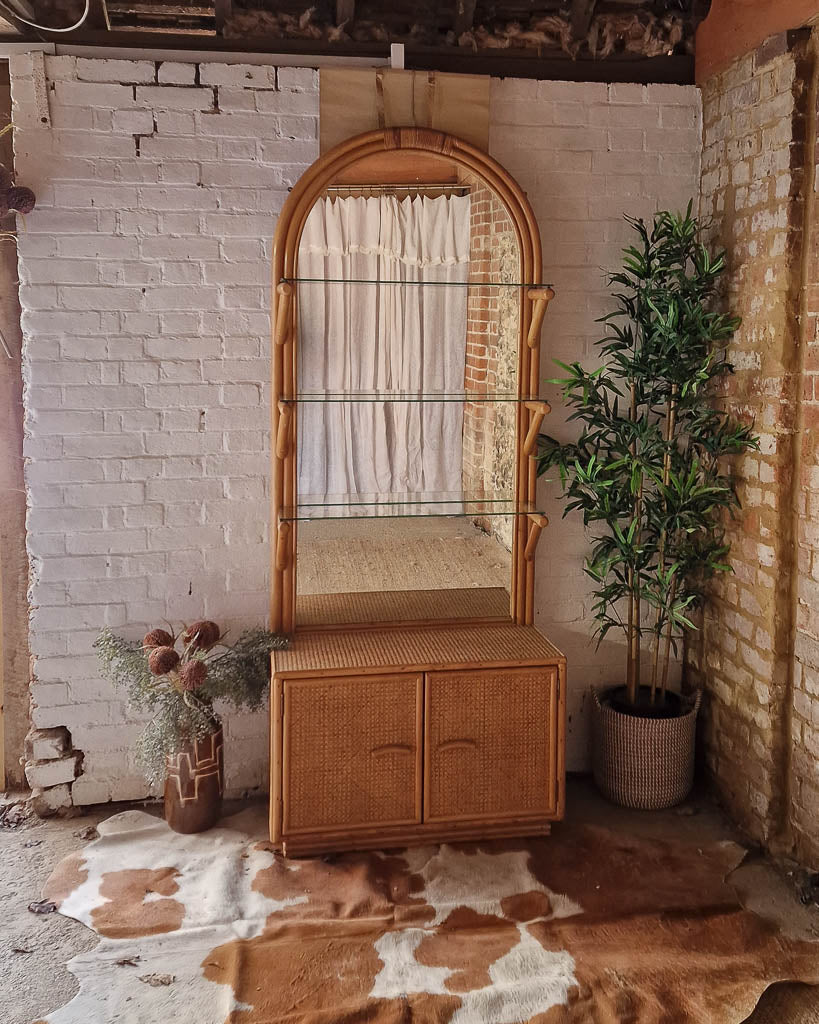 Large Mid Century Bamboo Bookcase / Display Cabinet