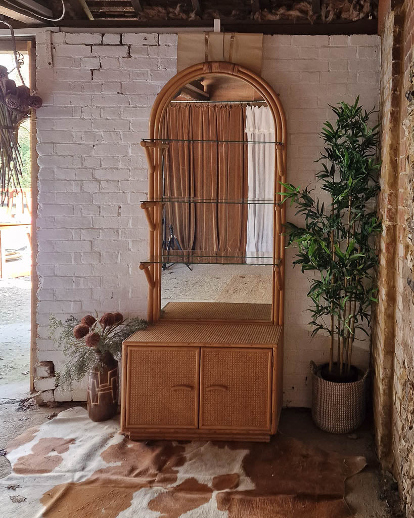 Large Mid Century Bamboo Bookcase / Display Cabinet