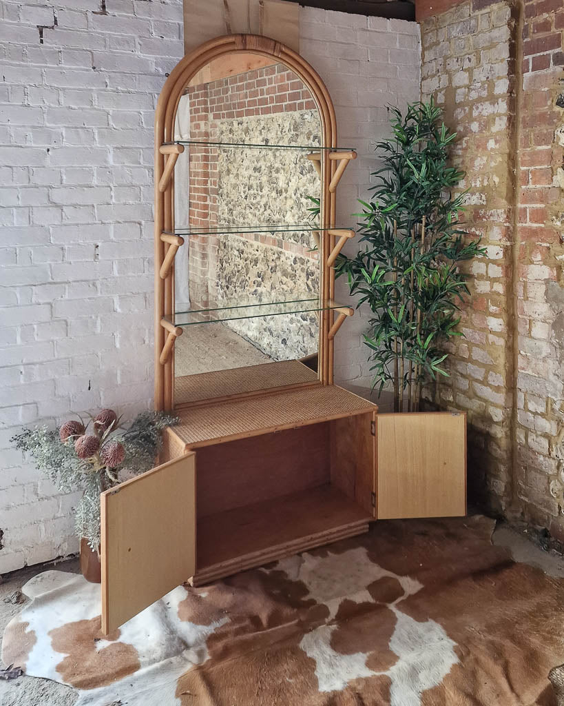 Large Mid Century Bamboo Bookcase / Display Cabinet