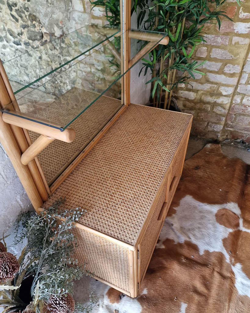 Large Mid Century Bamboo Bookcase / Display Cabinet