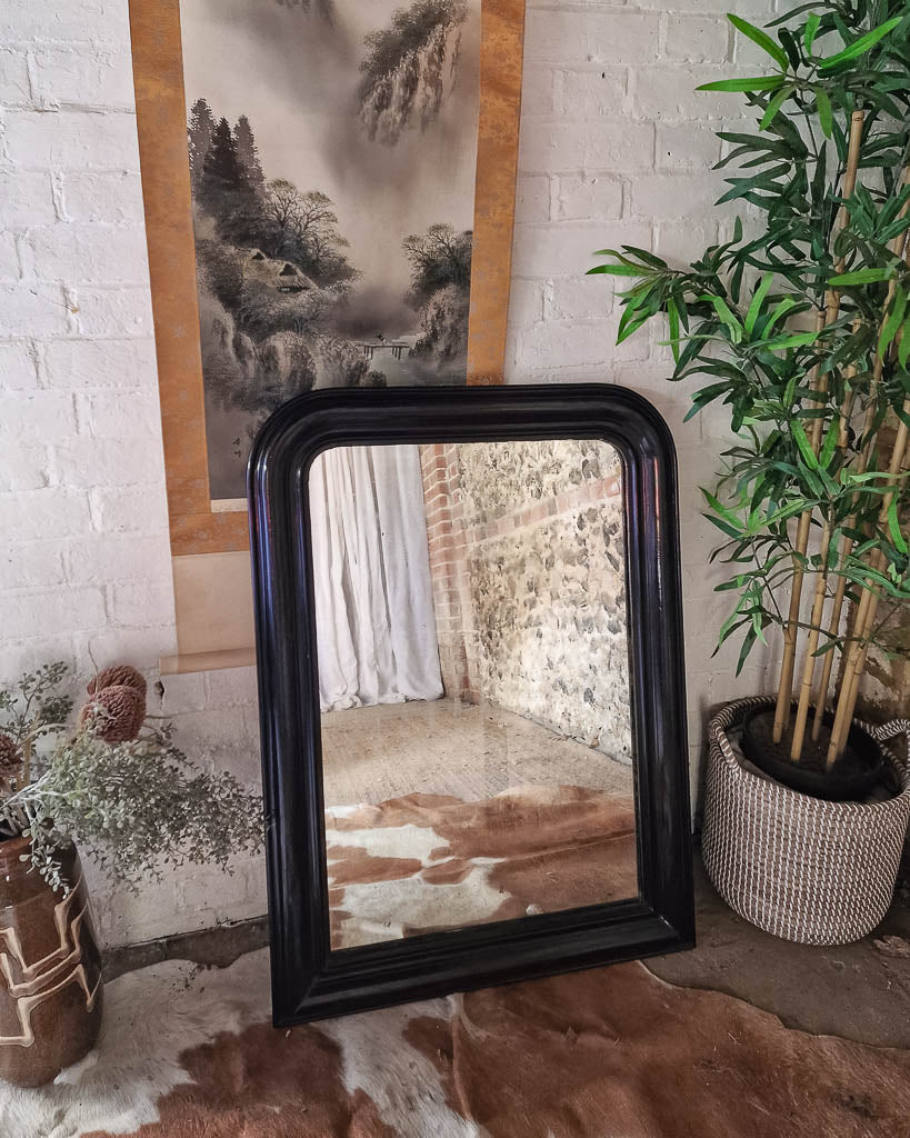 Antique Victorian French Black Lacquered Mirror