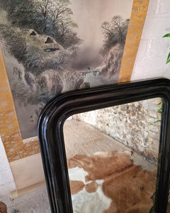 Antique Victorian French Black Lacquered Mirror