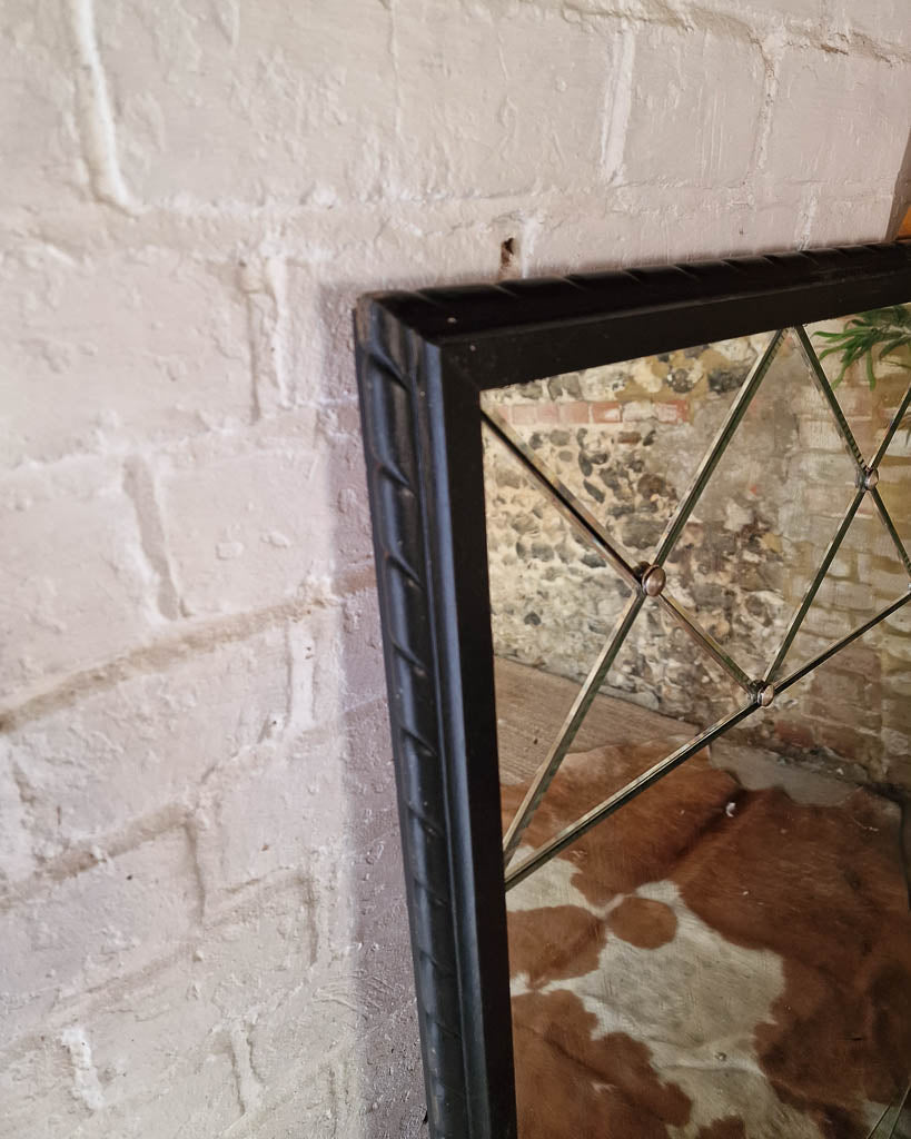 Large Antique Mid Century Swedish Black Ebonised Panelled Mirror