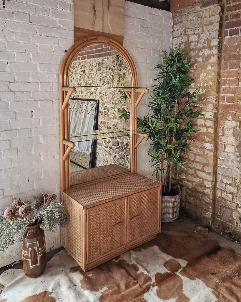 Medium Mid Century Vintage Bamboo Bookcase / Display Cabinet