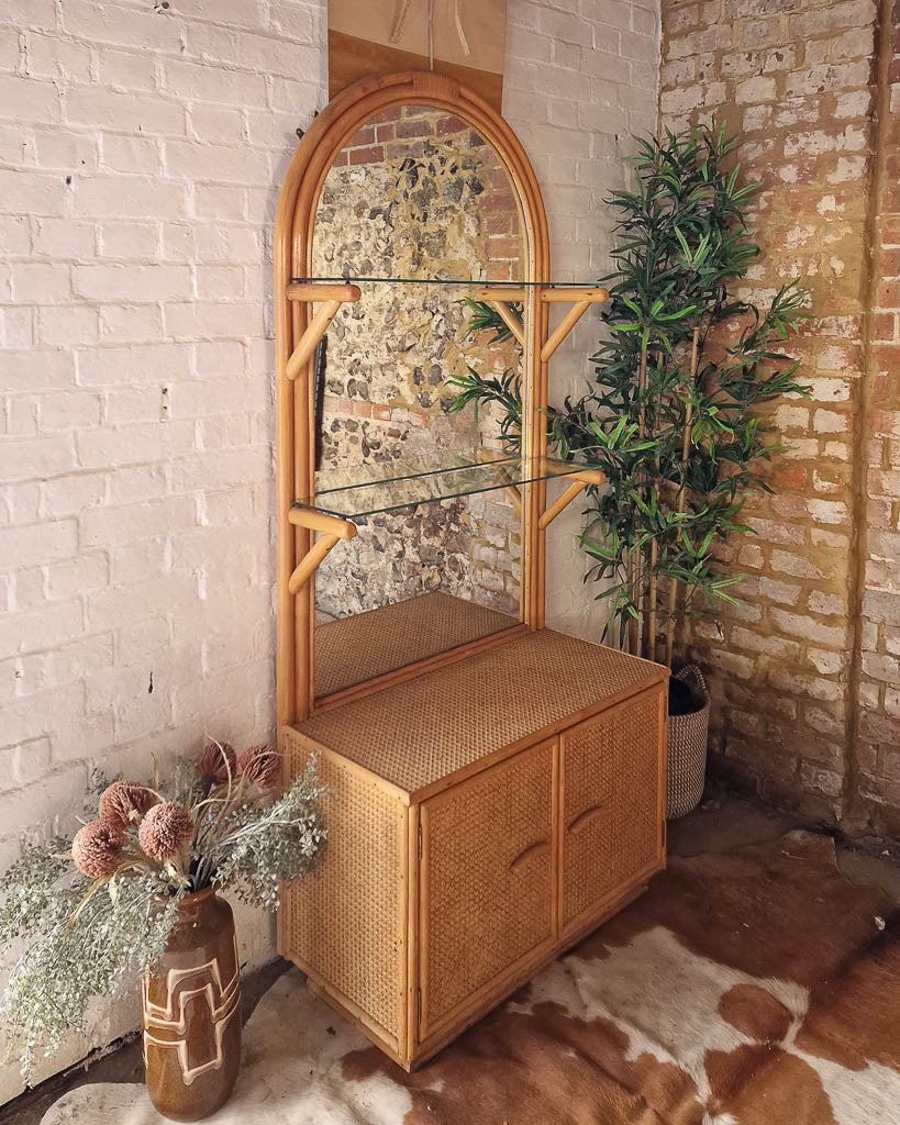 Medium Mid Century Vintage Bamboo Bookcase / Display Cabinet