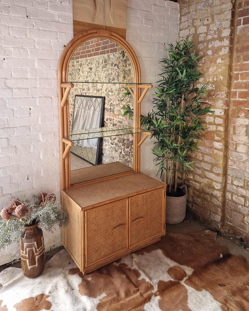 Medium Mid Century Vintage Bamboo Bookcase / Display Cabinet