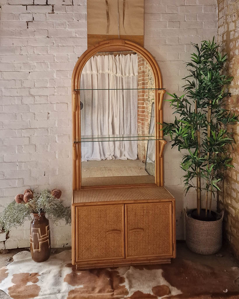 Medium Mid Century Vintage Bamboo Bookcase / Display Cabinet