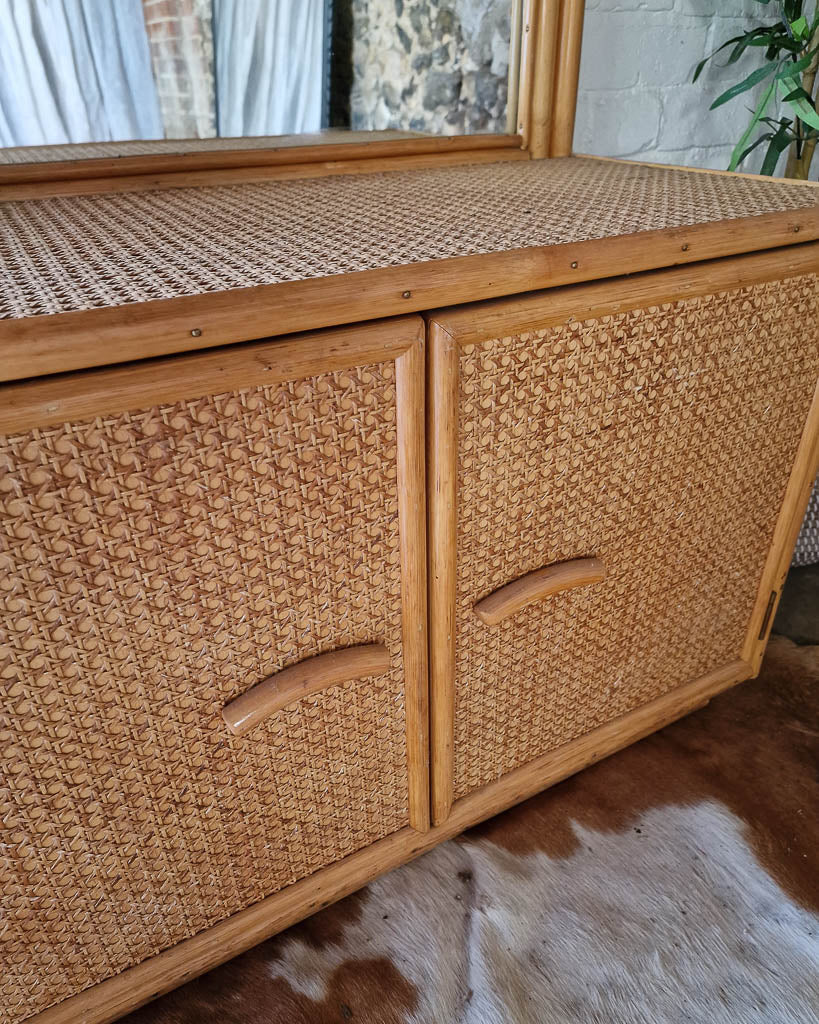 Medium Mid Century Vintage Bamboo Bookcase / Display Cabinet