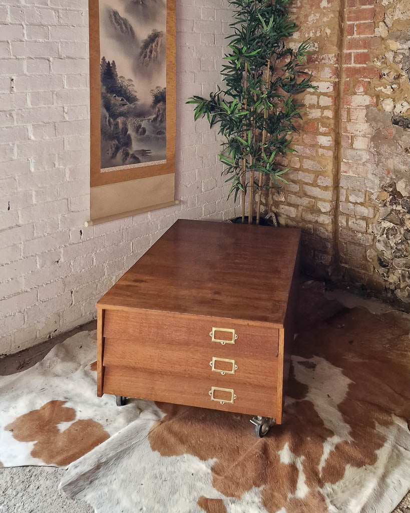 Mid Century Plan Chest Coffee Table on Wheels