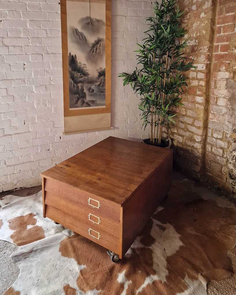 Mid Century Plan Chest Coffee Table on Wheels