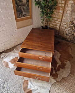 Mid Century Plan Chest Coffee Table on Wheels