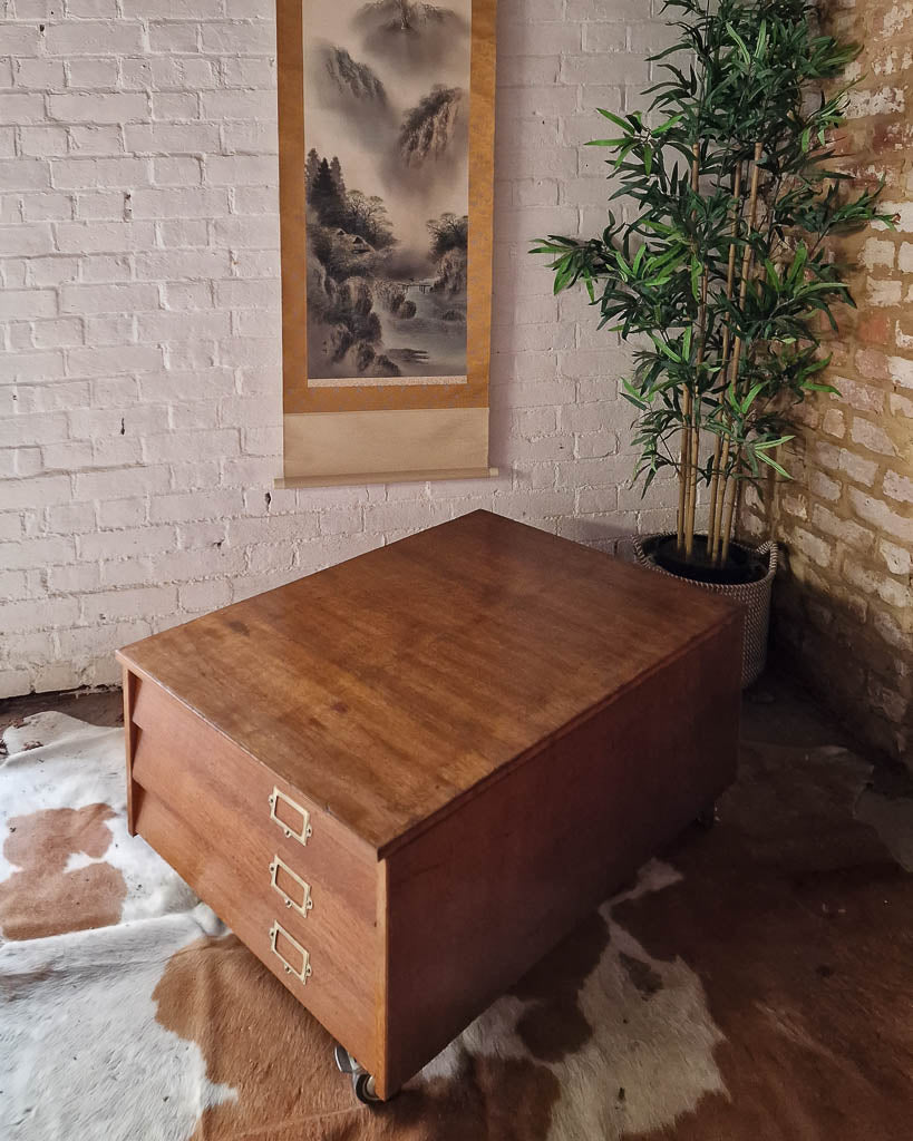 Mid Century Plan Chest Coffee Table on Wheels