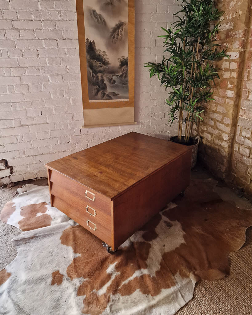 Mid Century Plan Chest Coffee Table on Wheels