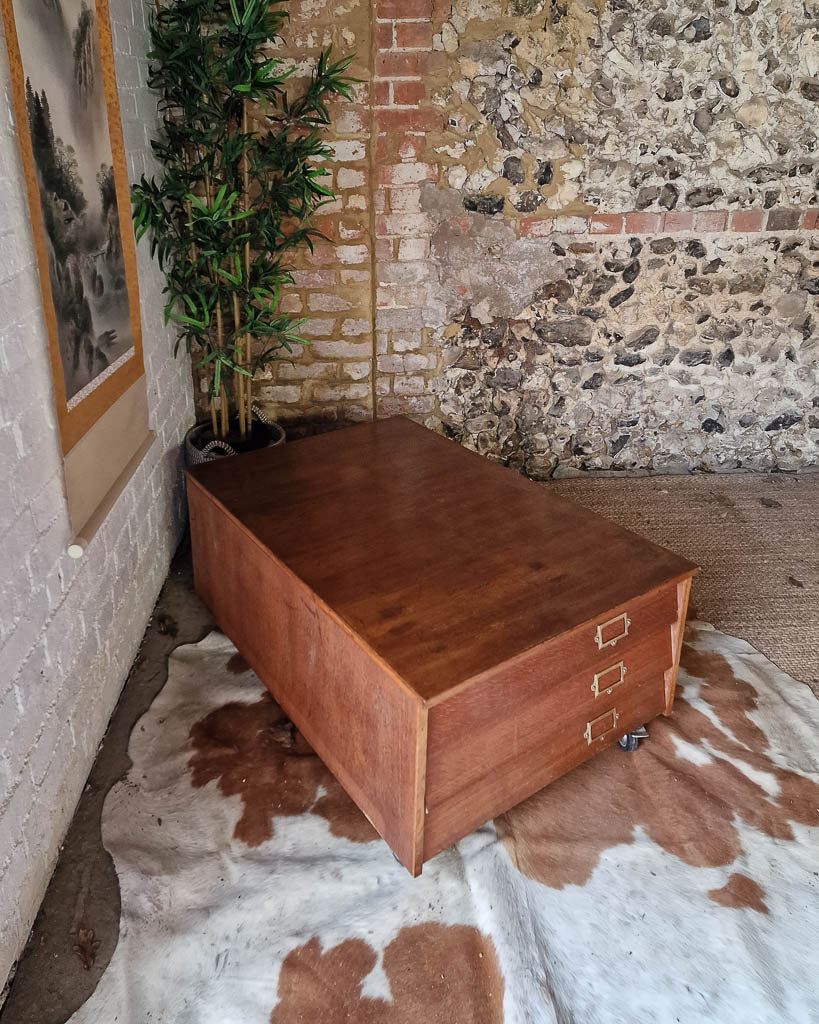 Mid Century Plan Chest Coffee Table on Wheels