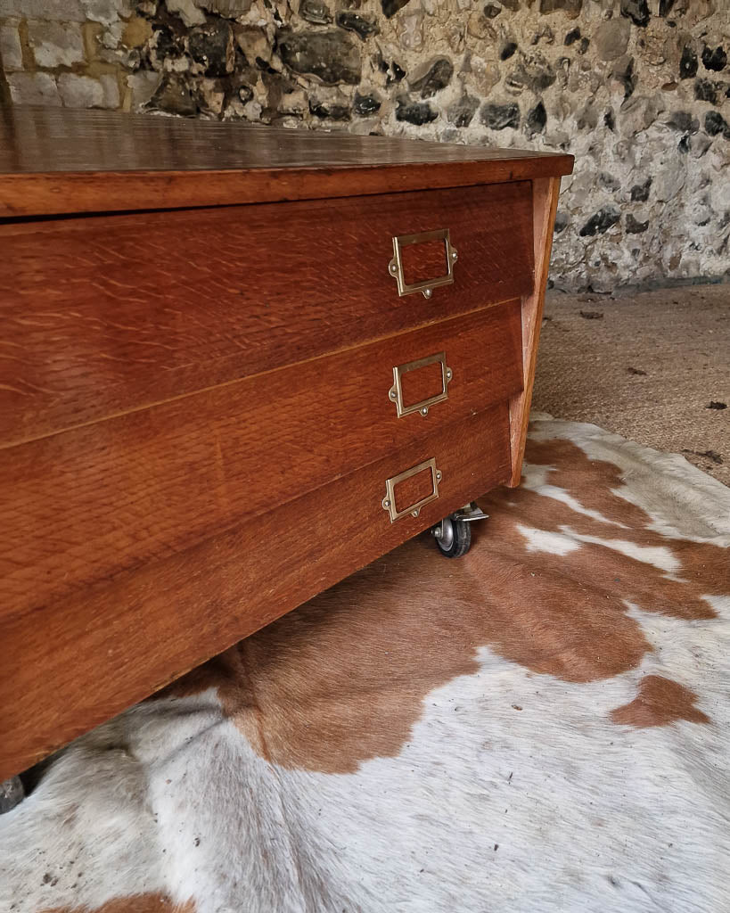 Mid Century Plan Chest Coffee Table on Wheels