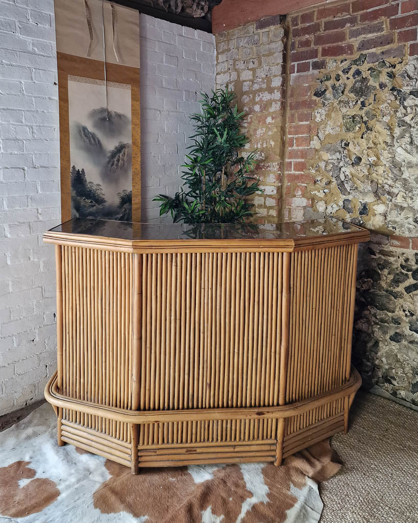 Italian Mid Century Large Bamboo Cocktail Bar