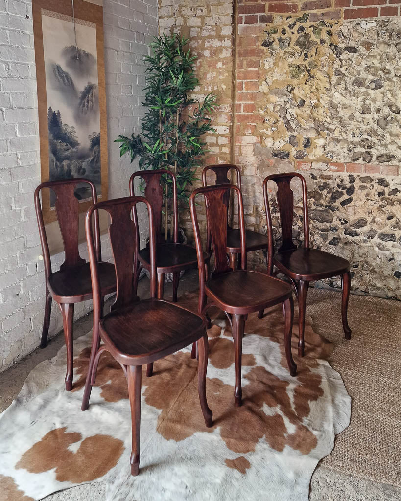 Antique Early 20th Century Thonet Queen Anne Style Bentwood Chairs (x6)