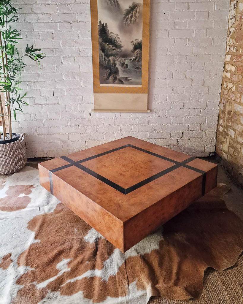 Mid Century Square Low Plinth Floating Coffee Table Milo Baughman Willy Rizzo