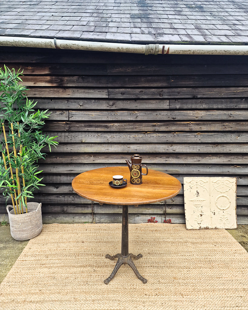 Victorian Cast Iron & Oak Small Round Occasional Table