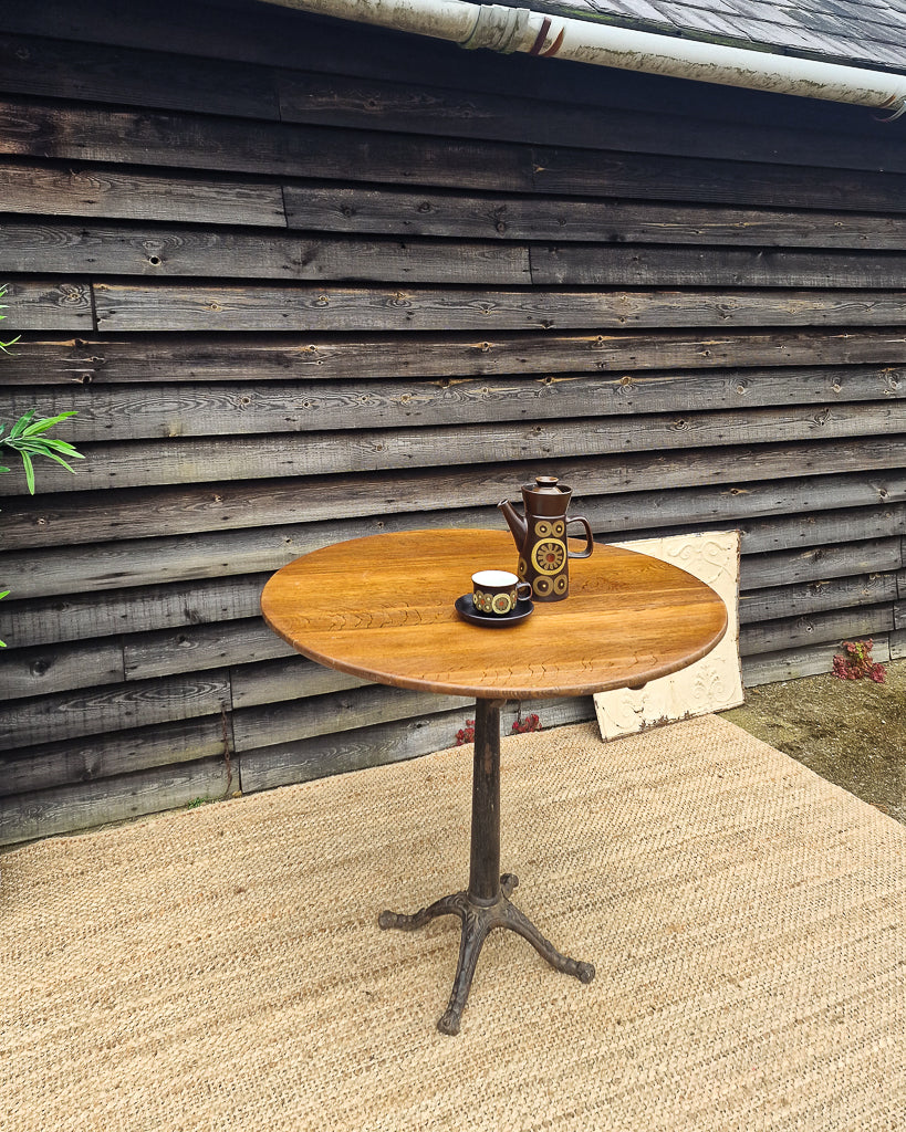 Victorian Cast Iron & Oak Small Round Occasional Table